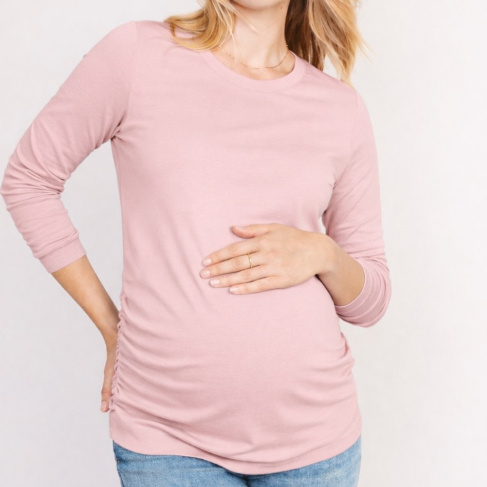Old Navy Maternity blush pink solid fitted long sleeve cotton tee size medium